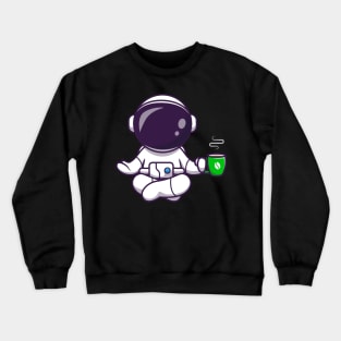 Astronaut Yoga With Coffee Cartoon Crewneck Sweatshirt